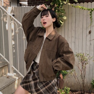 有货 韩国chic 秋日 麂皮绒 宽松 棒球服 外套