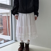 夏季 3色入韩国ins纯色高级感木耳花边雪纺裙摆蓬蓬透视半身裙日系