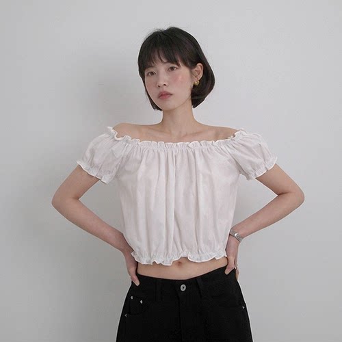 韩国 Bian Pril Off肩衬衫袖短款女上衣