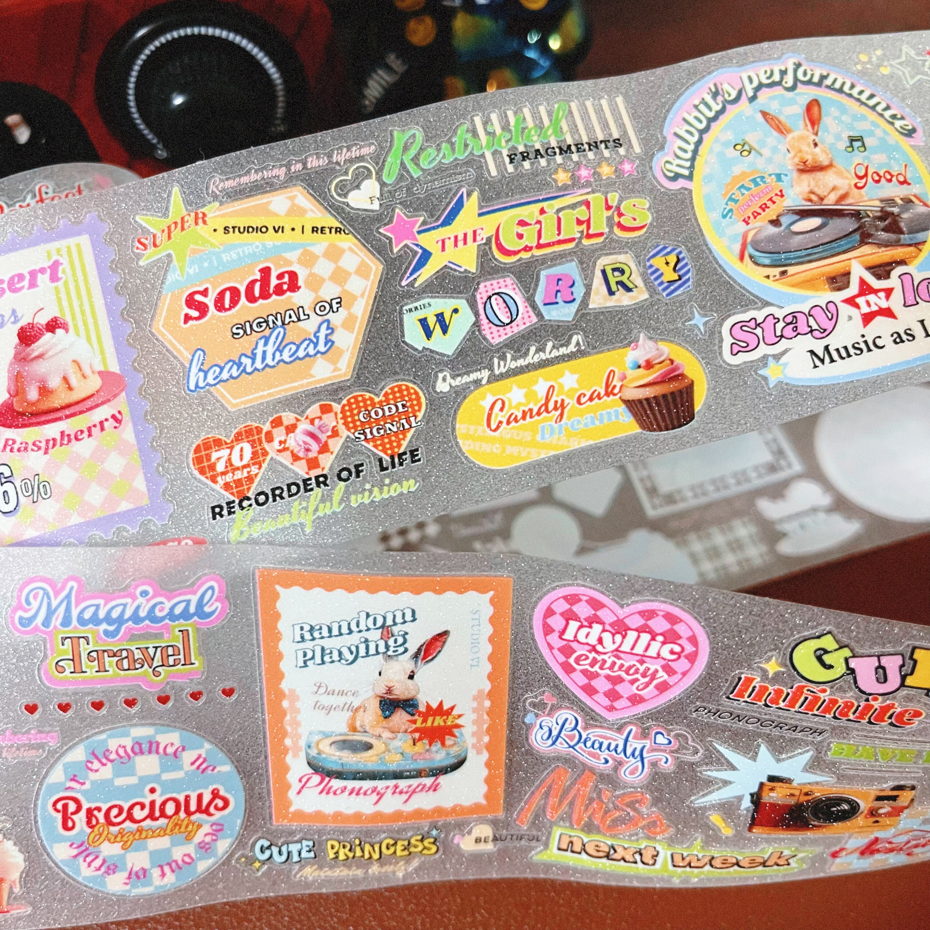 满19元包邮Studiovi快乐多巴胺pet手帐胶带拼贴素材日记diy贴