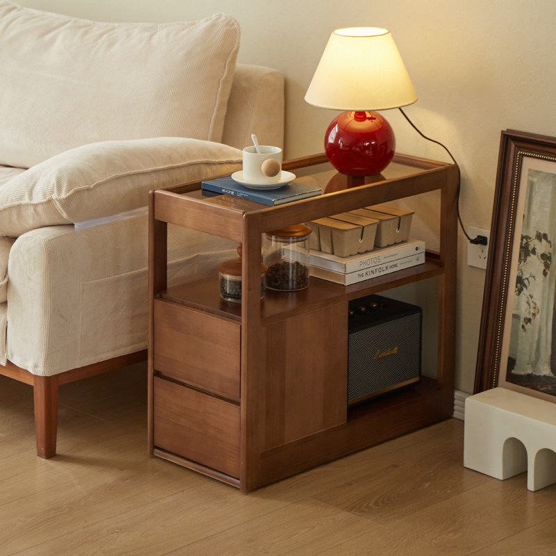 实木边柜胡桃木色家用可移动边几小茶几中式多功能沙发边柜茶水柜,住宅家具,可移动边柜,淘宝优惠券,粉丝福利购,淘宝优惠卷