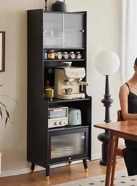 实木餐边柜酒柜60cm黑色客厅靠墙一体收纳储物柜法式轻奢餐厅橱柜