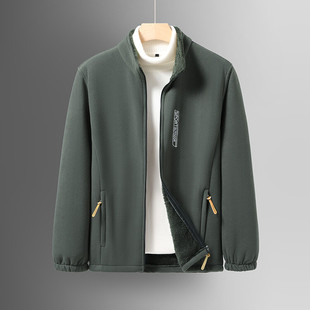 秋冬季摇粒绒上衣加肥爸爸装中老年加绒加厚外套男加大宽松抓绒衣