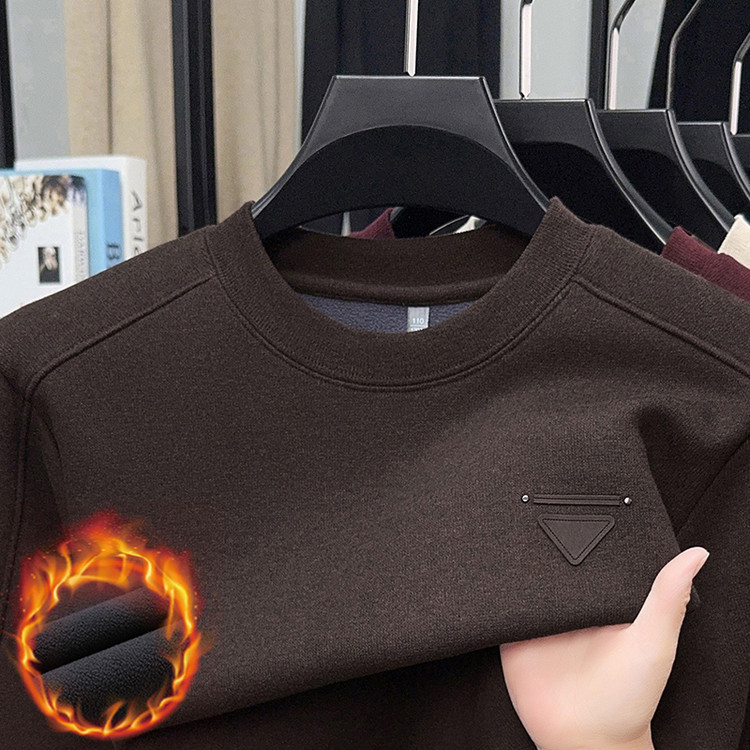 双面绒冬季男士内搭圆领卫衣冬装休闲加厚保暖长袖套头德绒打底衫