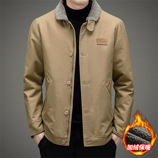 中年工装夹克男士2025年冬季新款保暖羊羔绒棉衣休闲棉服外套男装