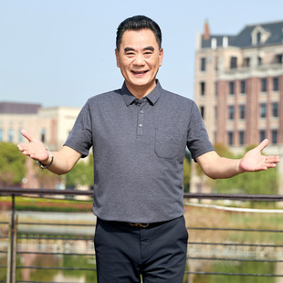 口袋款中年男士短袖t恤商务休闲冰丝Polo衫男中老年爸爸夏装上衣