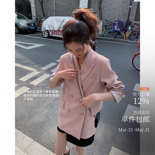 条纹无法抵抗～随性自由挂微宽肩西装 返场～薄薄垂垂 金扣