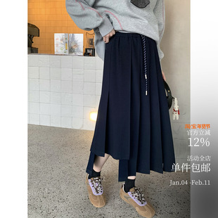 内暖绒面料~缪系松紧腰百褶裙 超挺括质感不对称美学显瘦半身裙