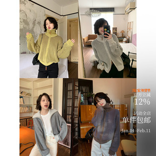 暖暖软软厚厚~很好穿的间隔撞色翻领毛衣 买手风格绵羊毛立领外套