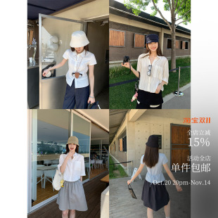 衬衫 本短袖 松弛感100亚麻宽松中袖 短款 收腰 夏日纸片人 短袖 双版