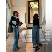 型 秋日白牛报道 双侧缝假腿神裤 店铺王牌版 抓绒显瘦藏肉牛仔裤