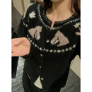 小马开运 旋转木马领口亮片软糯针织毛衣外套 羊驼毛提花开衫