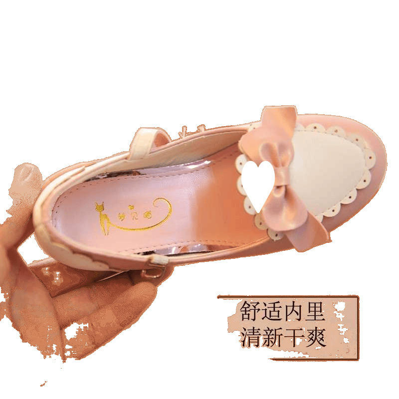 女皮革拼接女童高跟鞋红色皮鞋