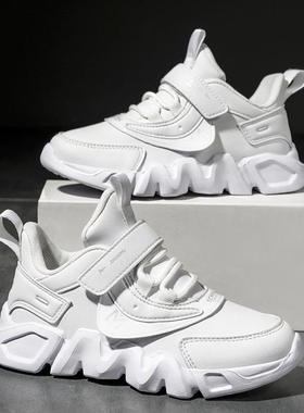 男童鞋子白色皮面学生小白鞋韩版黑色中大童白鞋一件运动鞋F8MD