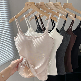 2025秋冬温柔修身 上衣 加绒保暖磨毛吊带背心女内搭自带胸垫打底衫