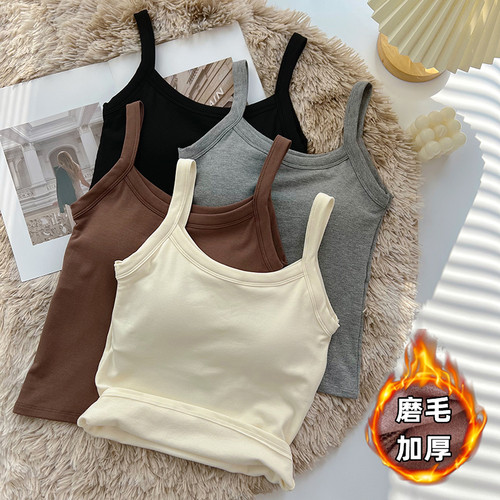 加绒吊带背心女带胸垫纯棉保暖
