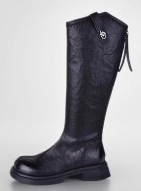 轩美诗//2025年新款女鞋厚底休闲百搭长靴后拉链装饰高跟靴70388