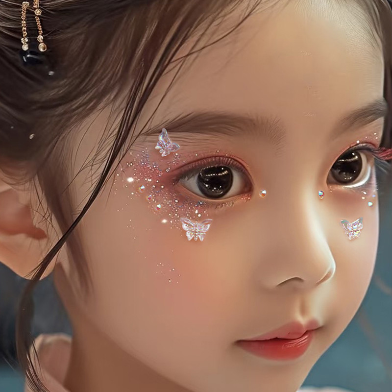 蝴蝶贴纸立体免胶水立体蝴蝶脸贴眼钻化妆亮钻脸装饰贴脸蝴蝶