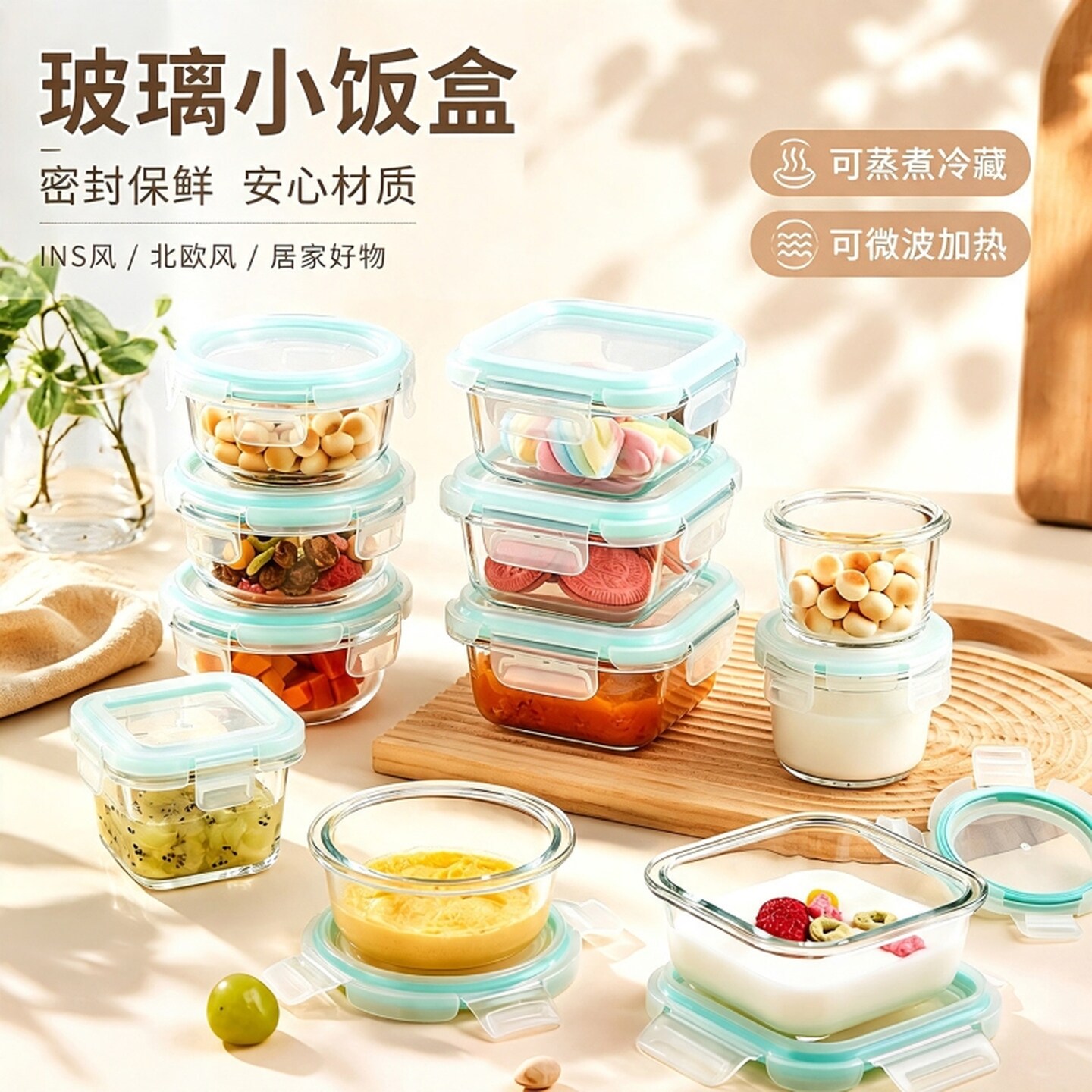 玻璃碗小号带盖可蒸煮微波炉加热碗玻璃保鲜盒食品留样盒迷你饭盒