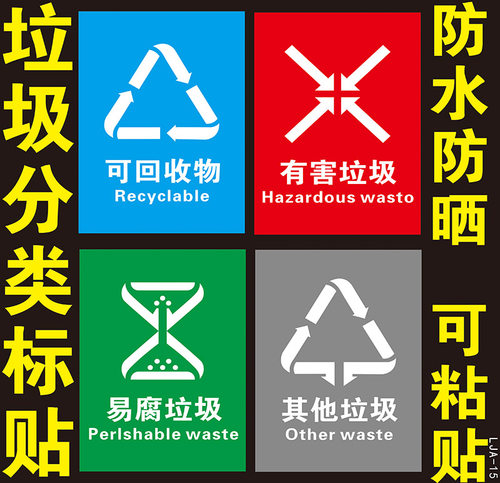 垃圾分类垃圾桶分类标识贴纸可回收杭州易腐有害其他垃圾标签提示