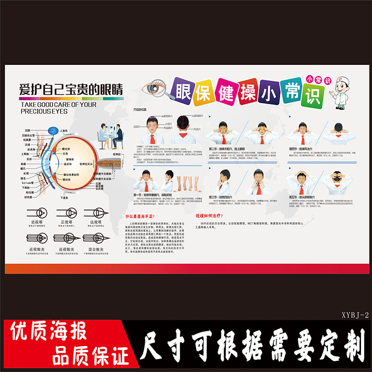 学校教室眼保健操图解宣传海报定制视力表挂图挂画墙贴背胶宣传画