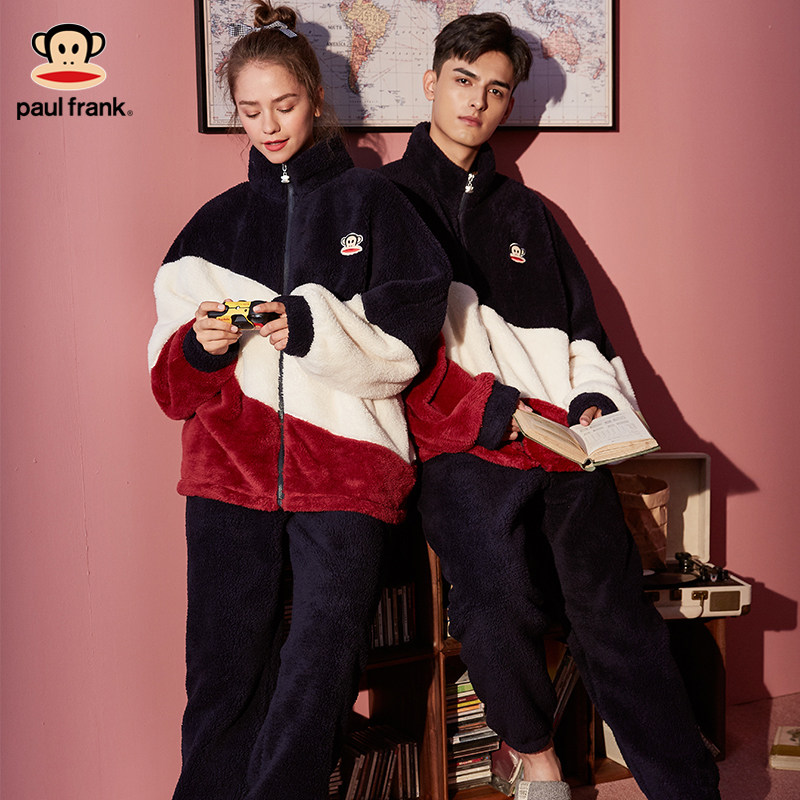 大嘴猴冬天珊瑚绒情侣可爱睡衣女男士加厚法兰绒春秋季家居服套装