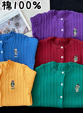 多巴胺穿搭秋冬男女童毛衣宝宝小熊开衫外套TW幼儿园新年春节红色