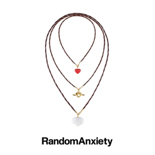 随机焦虑RA 棕色幸运心形扭结编织红绳本命年项链