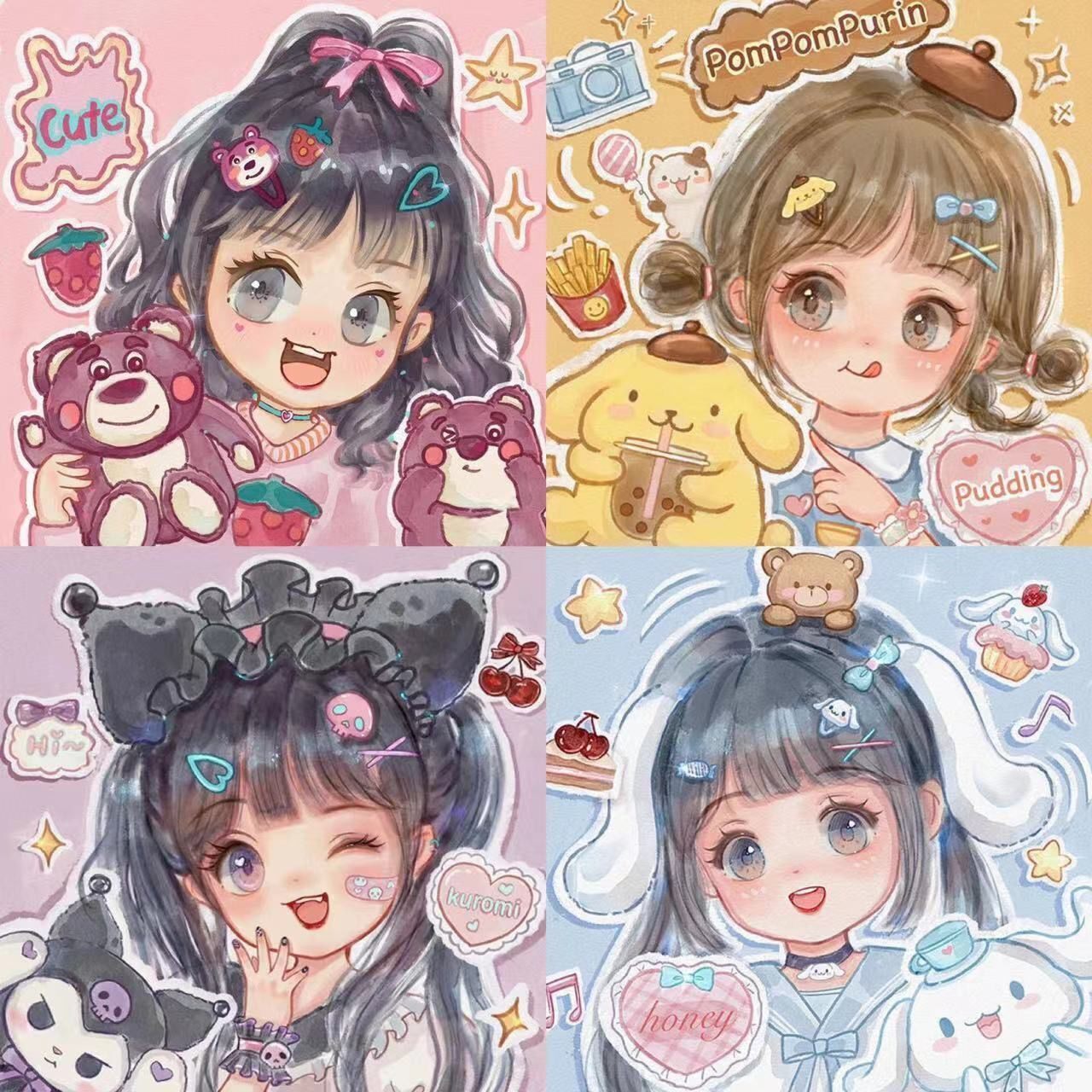 星黛露装饰画美乐蒂手绘动漫头像diy数字油画凯蒂猫礼物女生挂画