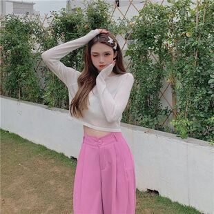 短款冰丝t恤防晒罩衫女夏季新款学生韩版宽松百搭薄款长袖上衣潮