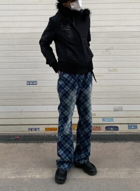 传奇商行 BZ96 四季新款格子休闲裤潮男女宽松直筒微喇阔腿长裤子