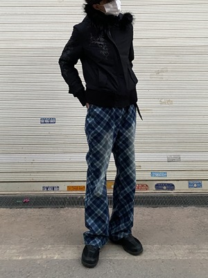 传奇商行 BZ96 四季新款格子休闲裤潮男女宽松直筒微喇阔腿长裤子