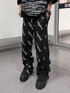 传奇商行legend排扣印花高街情侣潮松紧腰休闲裤子设计感宽松垂感