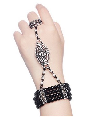 欧美时尚了不起盖茨比民族风珍珠手链1920S复古水钻一体戒指手链