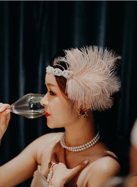 1920S复古羽毛松紧发饰舞台民族印第安派对聚会发带头饰前额发带