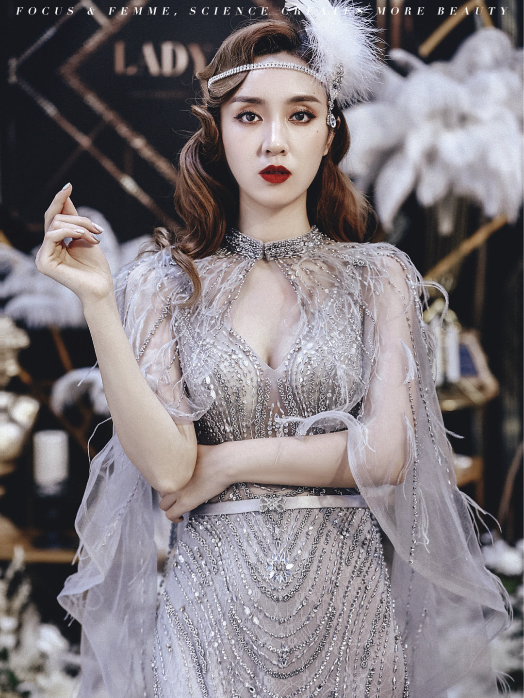 1920s复古单身派对黑色羽毛头带化妆舞会舞台走秀头发饰配饰发带