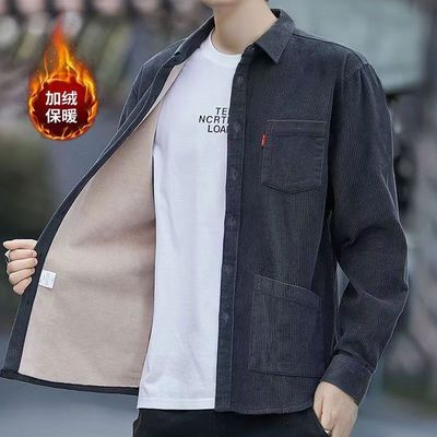 保暖衬衣加绒衬衫男士长袖加厚大码秋冬格子加棉男式中老年爸爸装