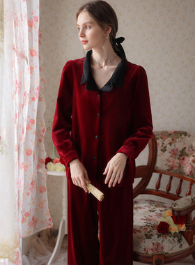 维多利亚本命年金丝绒睡衣女秋冬季高级感开衫家居服春秋套装