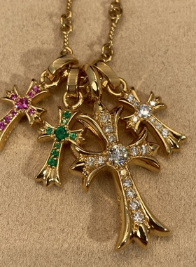 SMARTLris小山珠宝22k金经典大小双十字架吊坠竹节项链易梦玲同款