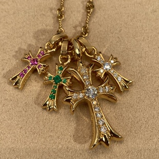 SMARTLris小山珠宝22k金经典大小双十字架吊坠竹节项链易梦玲同款