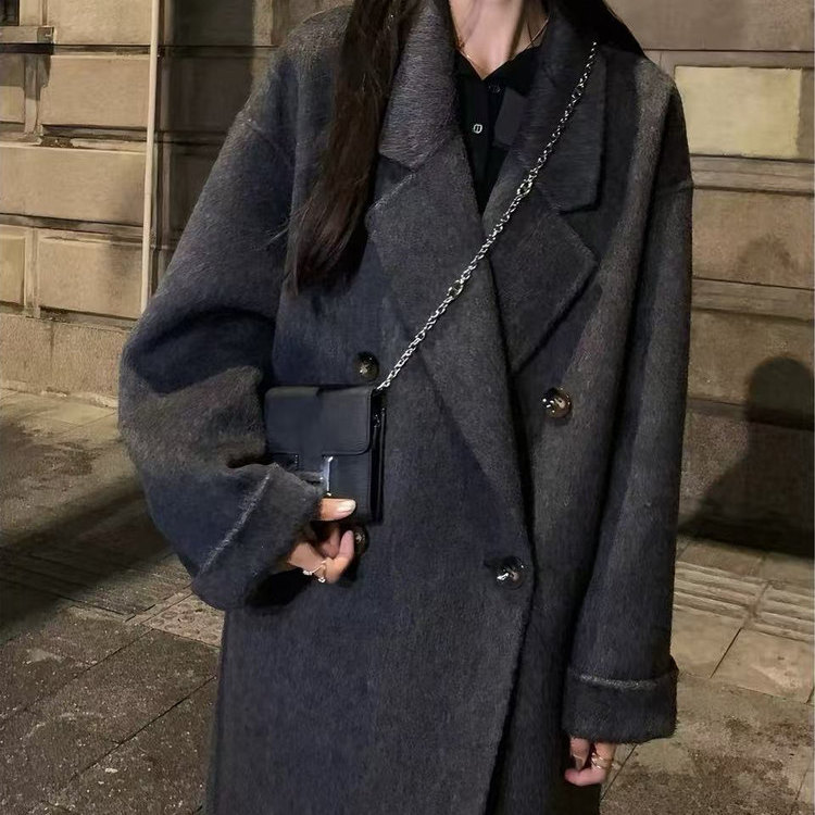 羽绒外套中长款韩系宽松毛呢大衣