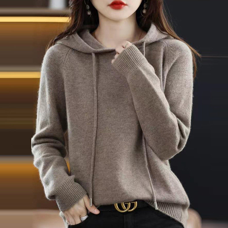 卫衣女2026新款爆款连帽针织衫秋冬打底衫上衣春秋休闲特大码毛衣