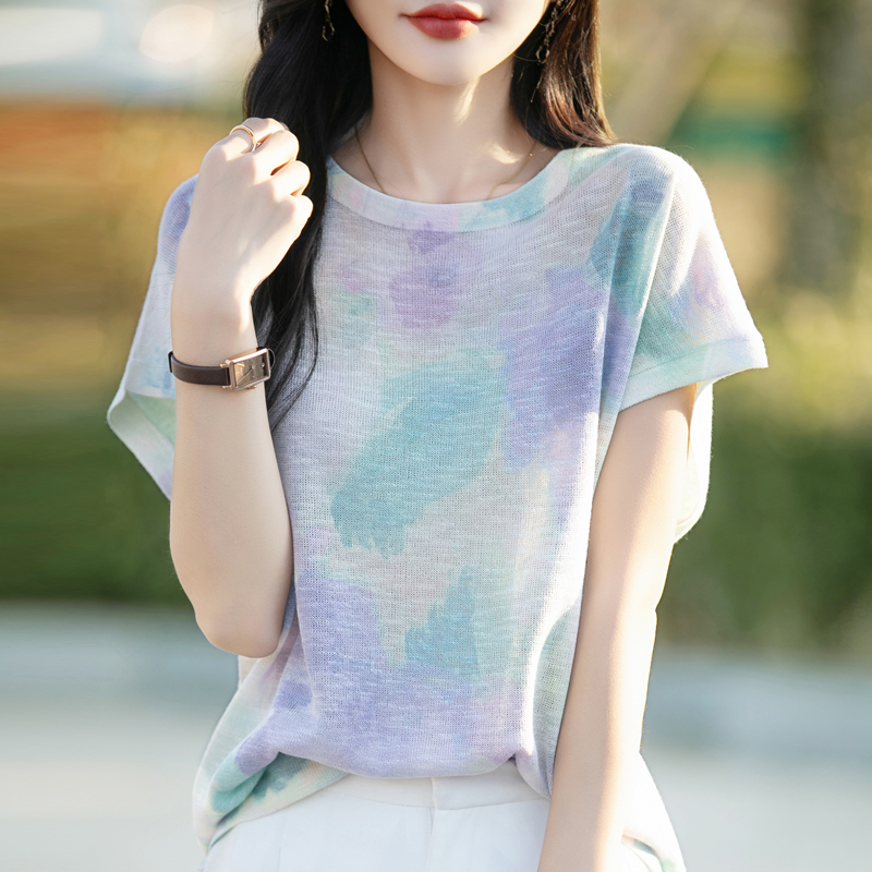 短袖t恤女夏季2025新款薄款显瘦打底衫洋气大码女装冰丝针织上衣