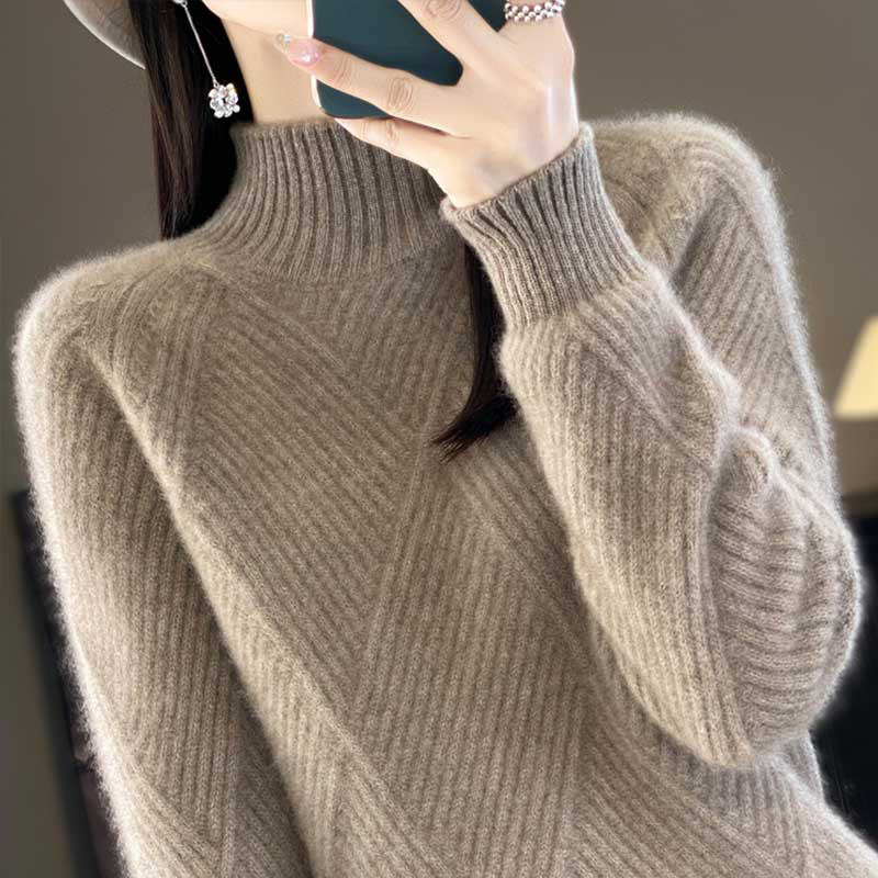 100纯羊毛半高领打底衫女2025新款加厚内搭大尺码女装针织秋冬毛