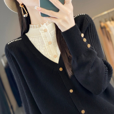 秋冬蕾丝打底衫女2025新款假两件针织上衣洋气大码女装高级1201u