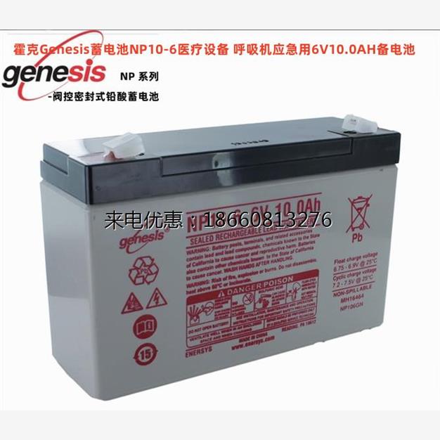 霍克Genesis蓄电池NP10-6医疗设备 呼吸机应急用6V10.0AH备电池 电子元器件市场 电池盒/电池座/电池配件 原图主图