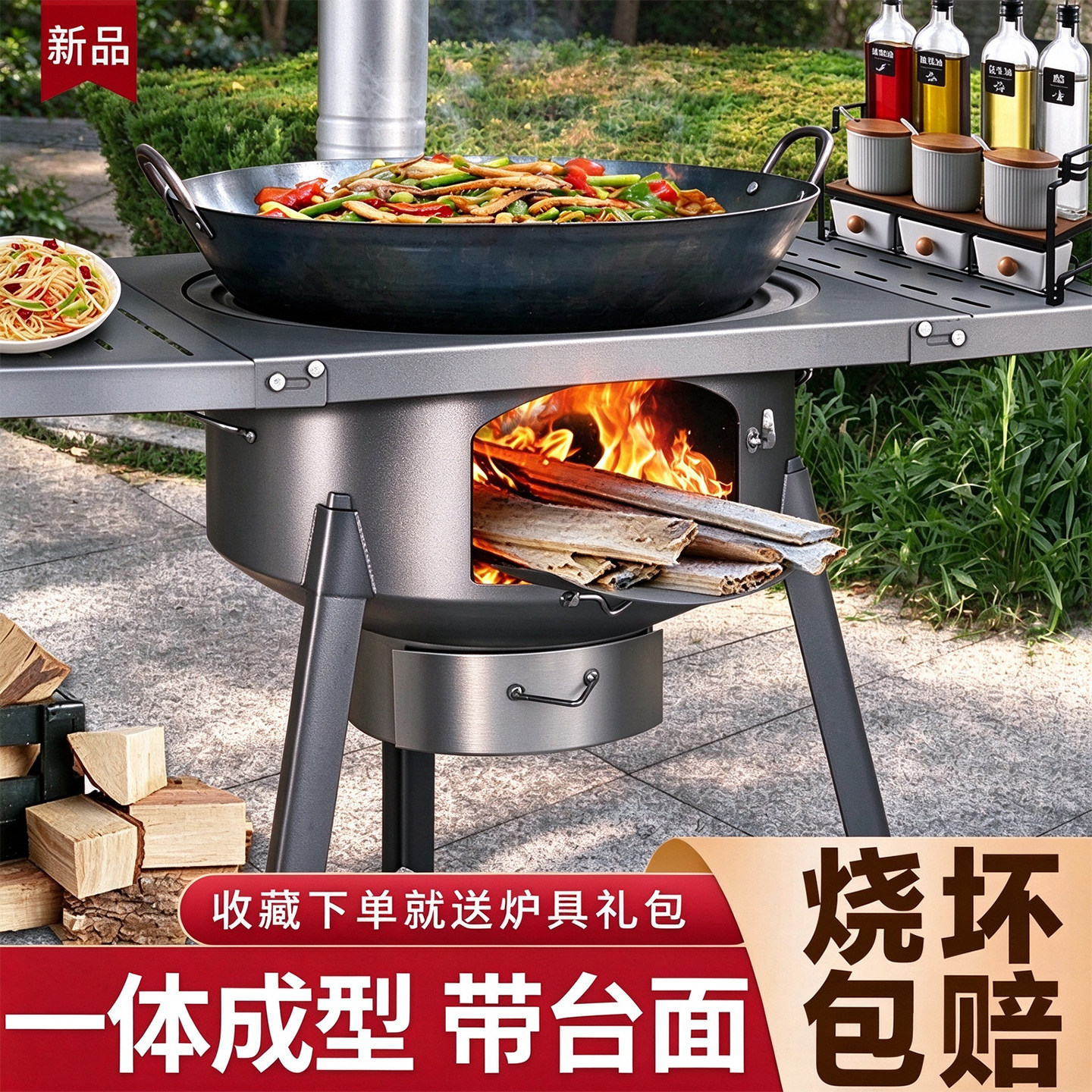 户外柴火炉灶新款农村家用一体灶烧柴露营火锅炉子灶
