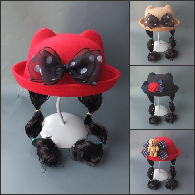 韩版儿童帽子女宝宝毛呢帽春秋冬天女童礼帽潮帽婴儿帽子假发帽,童装/婴儿装/亲子装,帽子,淘宝优惠券,粉丝福利购,淘宝优惠卷