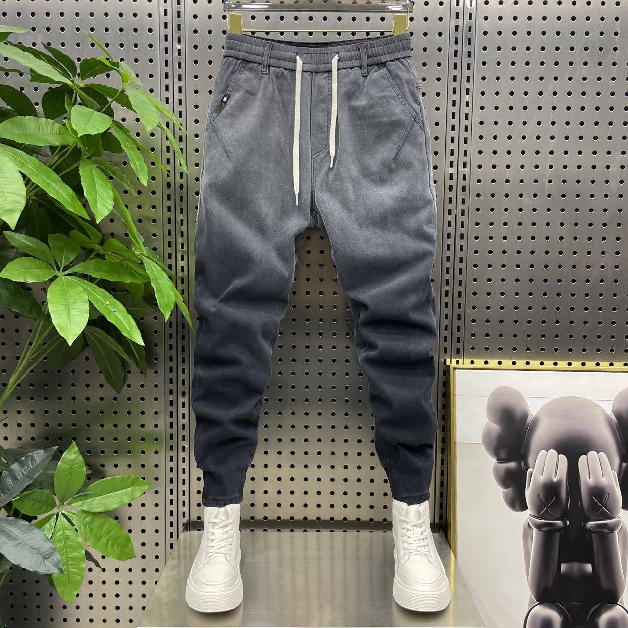 秋冬新款痞帅加绒加厚牛仔裤男潮流渐变色休闲裤修身小脚哈伦裤,男装,牛仔裤,淘宝优惠券,粉丝福利购,淘宝优惠卷