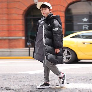儿童羽绒服女童中长款2023大码加厚男女款冬季中大童黑金免洗外套